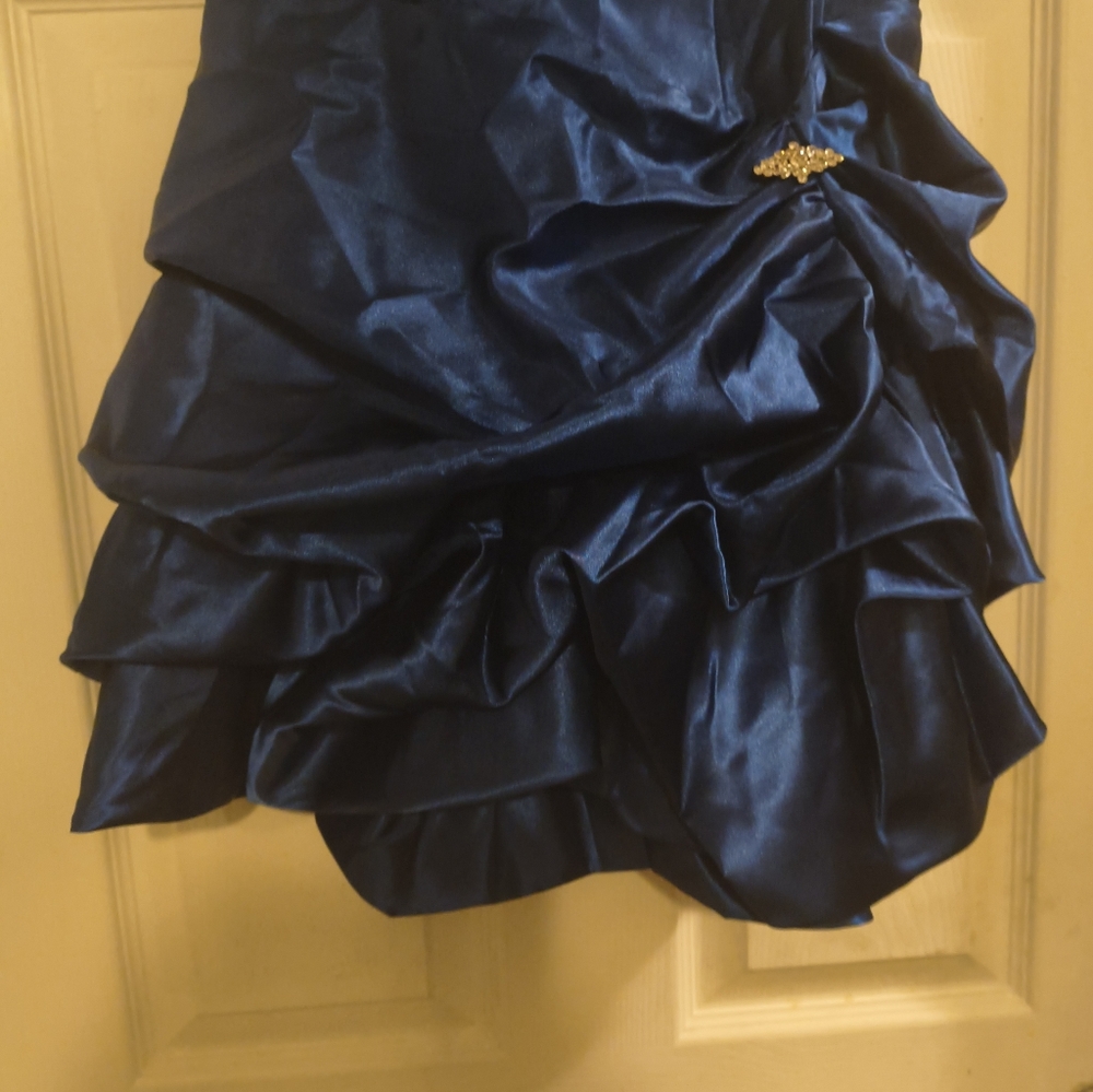 Vintage McClintock For Ginnie Sax R Blue Satin Cocktail Dress Sz 5 Jr - Picture 2 of 5